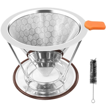 Stainless Steel Pour Over Coffee Dripper Set – Reusable Filter with Stand (1–2 Cups)