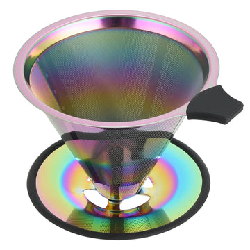 Reusable Stainless Steel Pour Over Coffee Filter – Double Mesh with Stand (1–4 Cups, Multicolour)