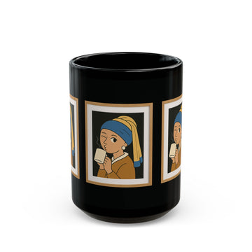 “Sipping Art Black Mug – Unique Gift for Art Lovers”